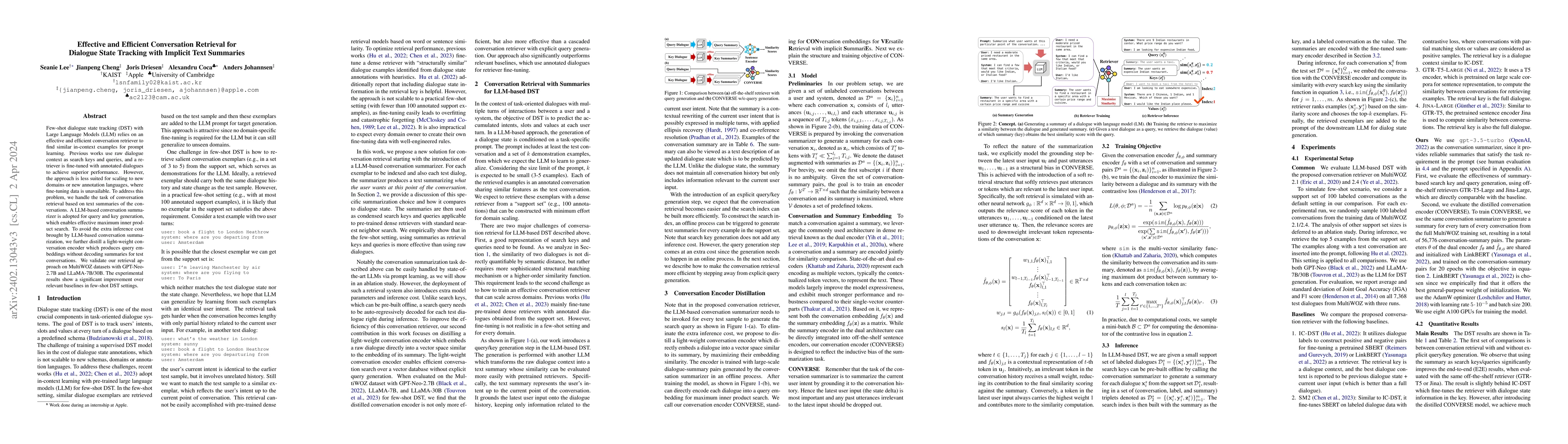 Thumbnail for Effective and Efficient Conversation Retrieval for Dialogue State
  Tracking with Implicit Text Summaries