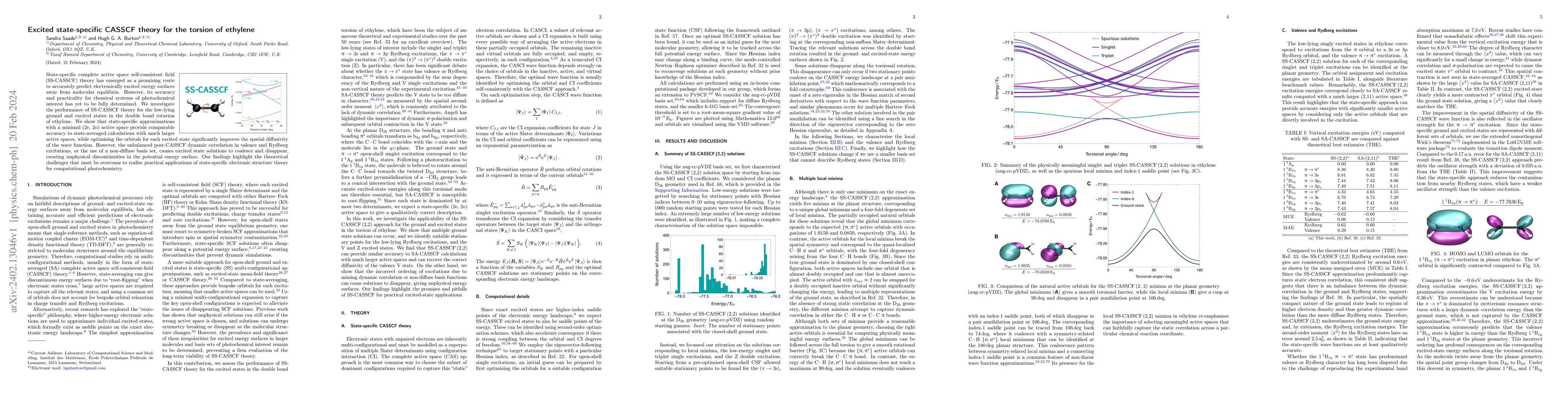 Thumbnail for Excited state-specific CASSCF theory for the torsion of ethylene