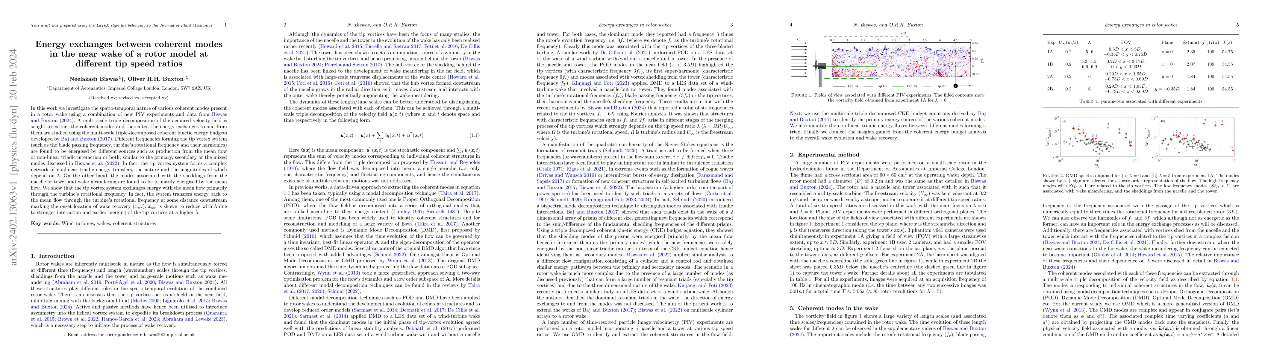 Thumbnail for Energy exchanges between coherent modes in the near wake of a rotor
  model at different tip speed ratios