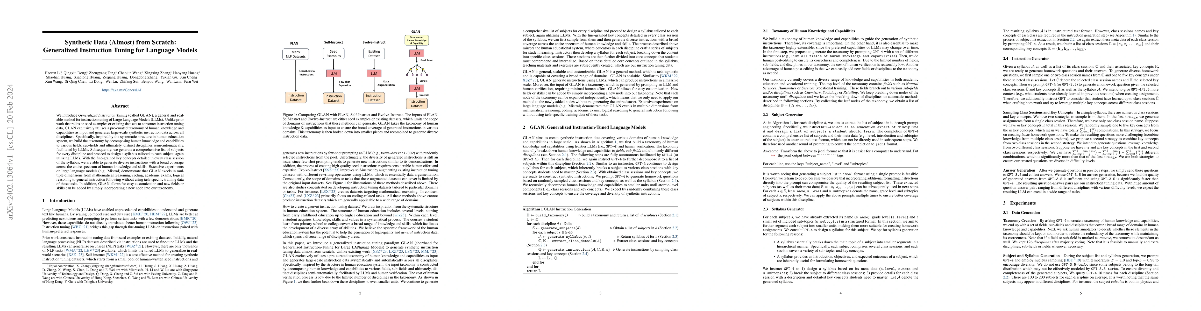 Thumbnail for Synthetic Data (Almost) from Scratch: Generalized Instruction Tuning for
  Language Models