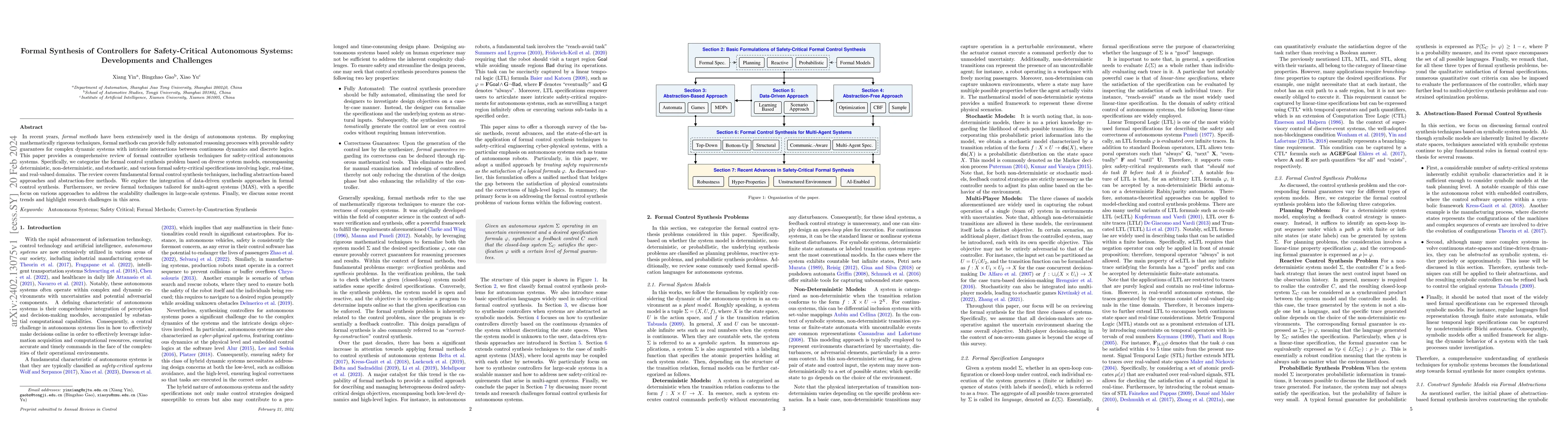 Thumbnail for Formal Synthesis of Controllers for Safety-Critical Autonomous Systems:
  Developments and Challenges