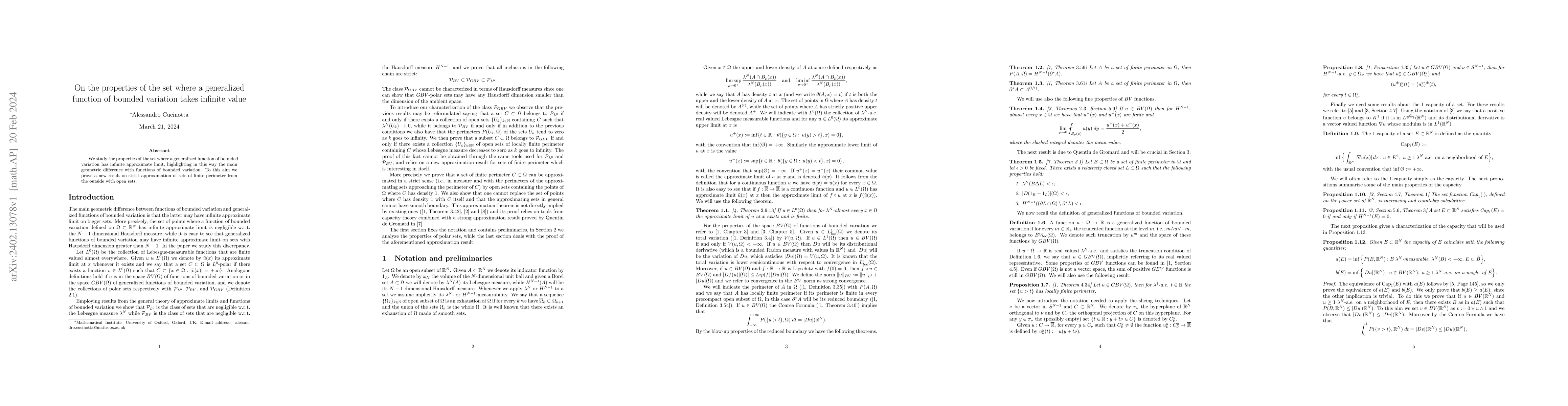 Thumbnail for On the properties of the set where a generalized function of bounded
  variation takes infinite value