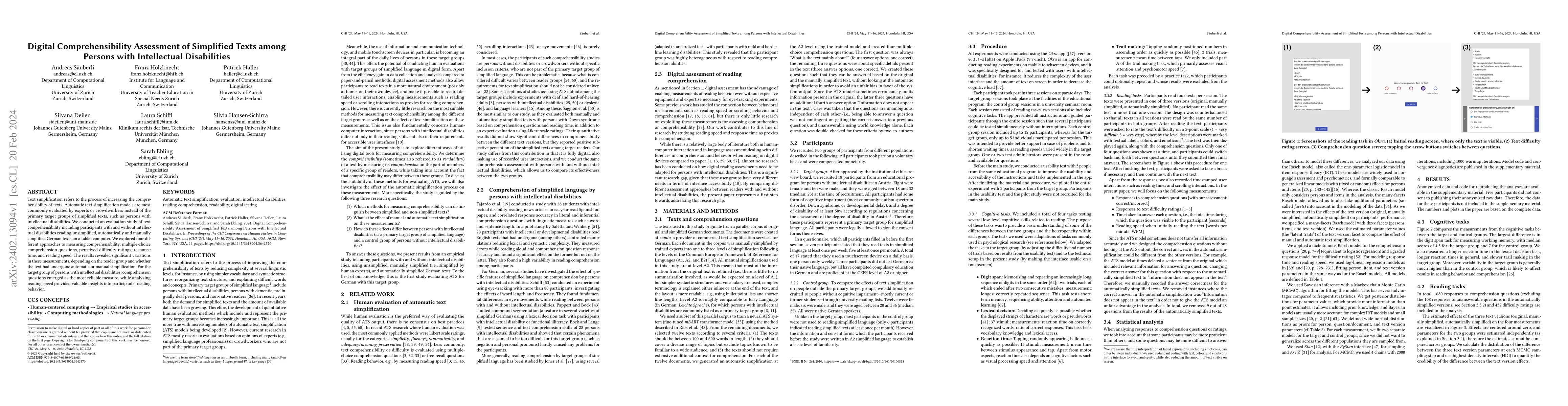 Thumbnail for Digital Comprehensibility Assessment of Simplified Texts among Persons
  with Intellectual Disabilities