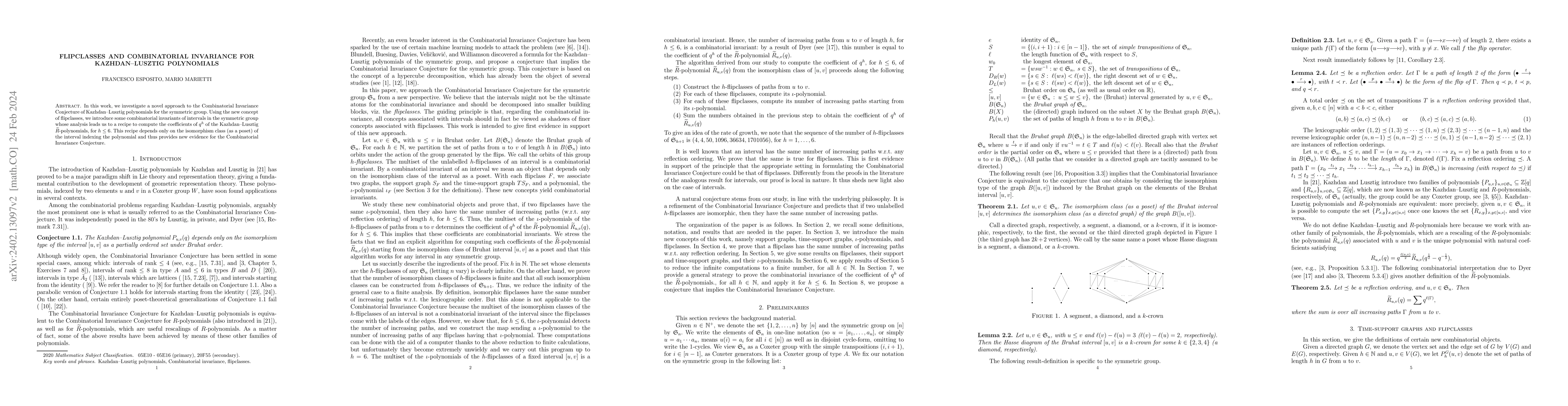 Thumbnail for Flipclasses and Combinatorial Invariance for Kazhdan--Lusztig
  polynomials