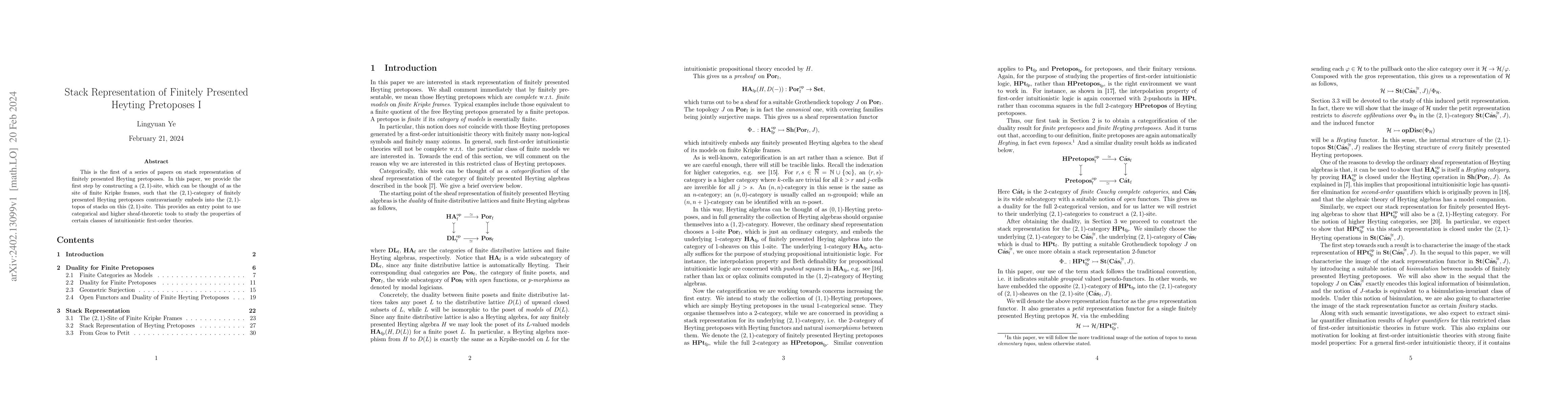 Thumbnail for Stack Representation of Finitely Presented Heyting Pretoposes I
