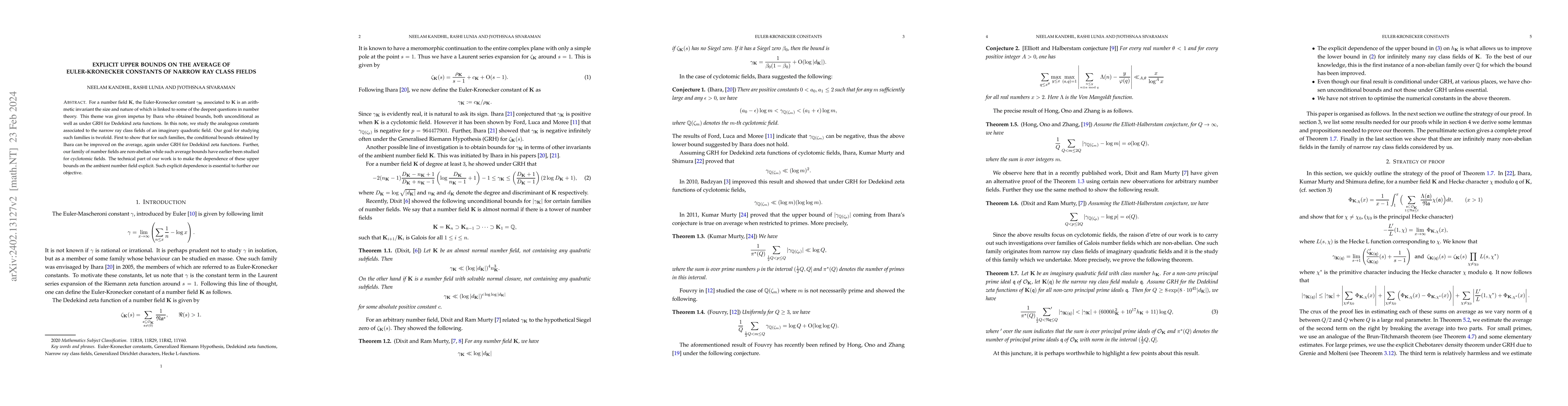 Thumbnail for Explicit upper bounds on the average of Euler-Kronecker constants of
  narrow ray class fields