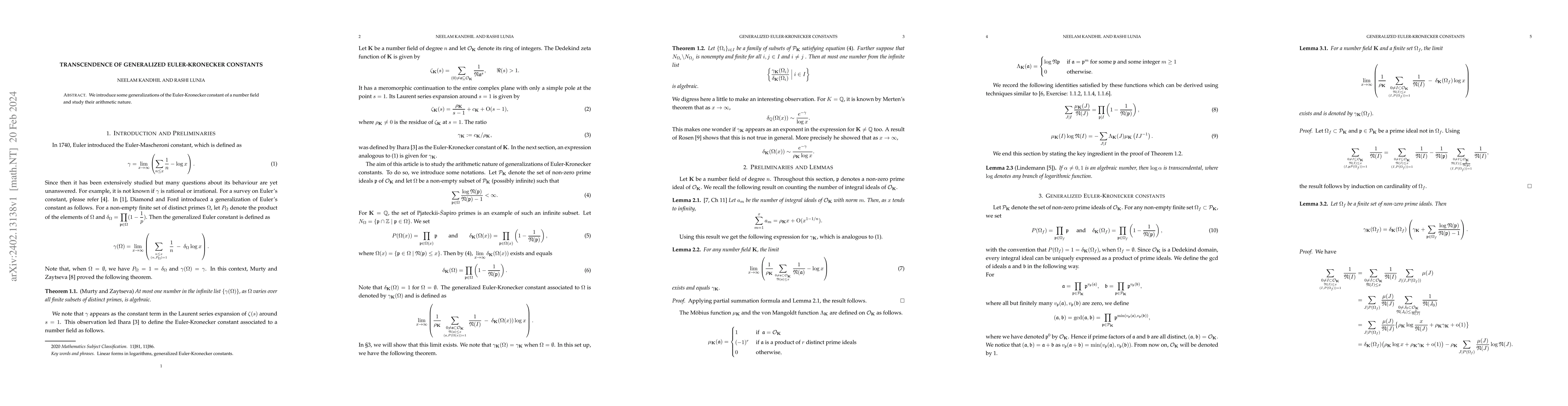 Thumbnail for Transcendence of generalized Euler-Kronecker constants