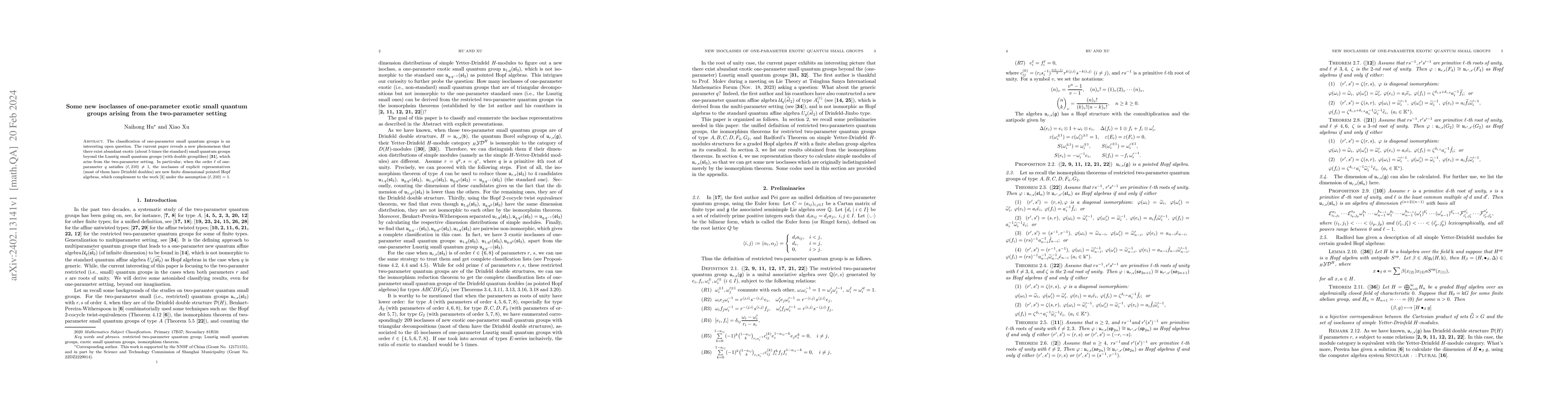 Thumbnail for Some new isoclasses of one-parameter exotic small quantum groups arising
  from the two-parameter setting
