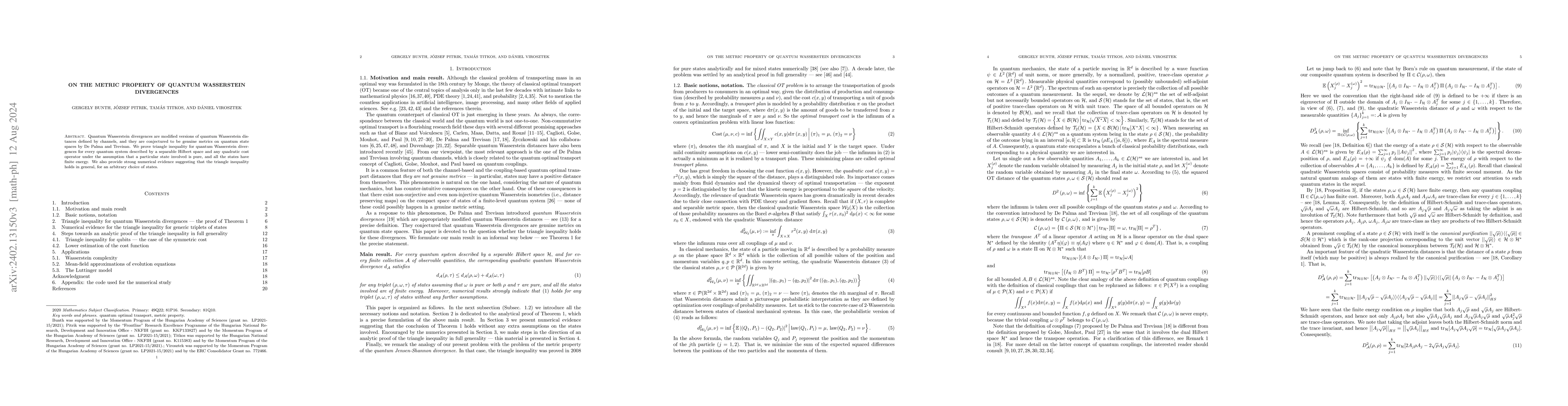 Thumbnail for On the metric property of quantum Wasserstein divergences