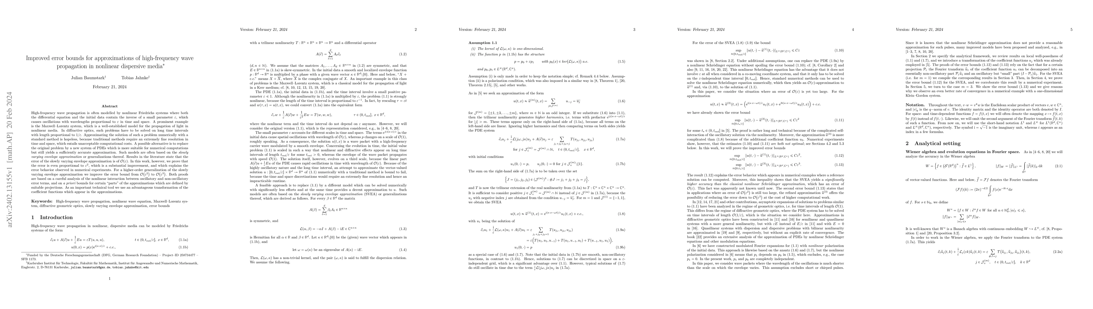 Thumbnail for Improved error bounds for approximations of high-frequency wave
  propagation in nonlinear dispersive media
