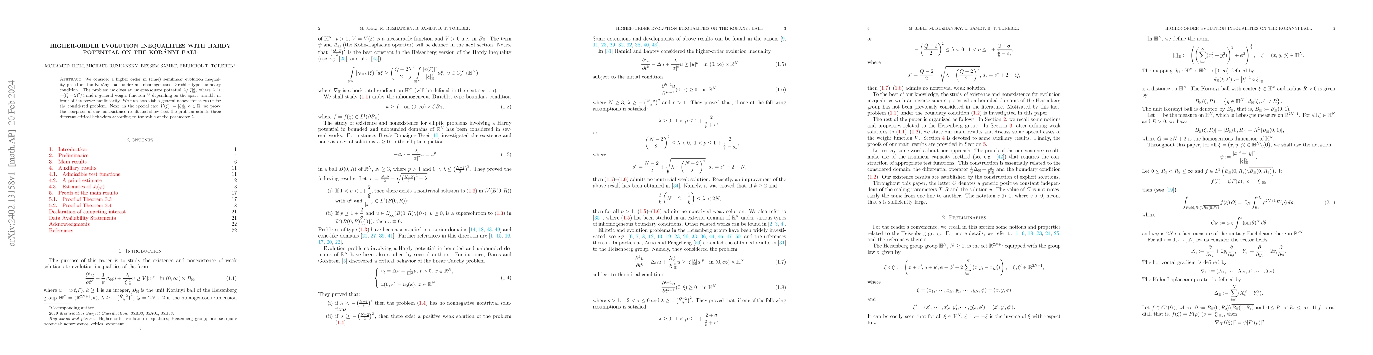 Thumbnail for Higher-order evolution inequalities with Hardy potential on the
  Kor\'{a}nyi ball