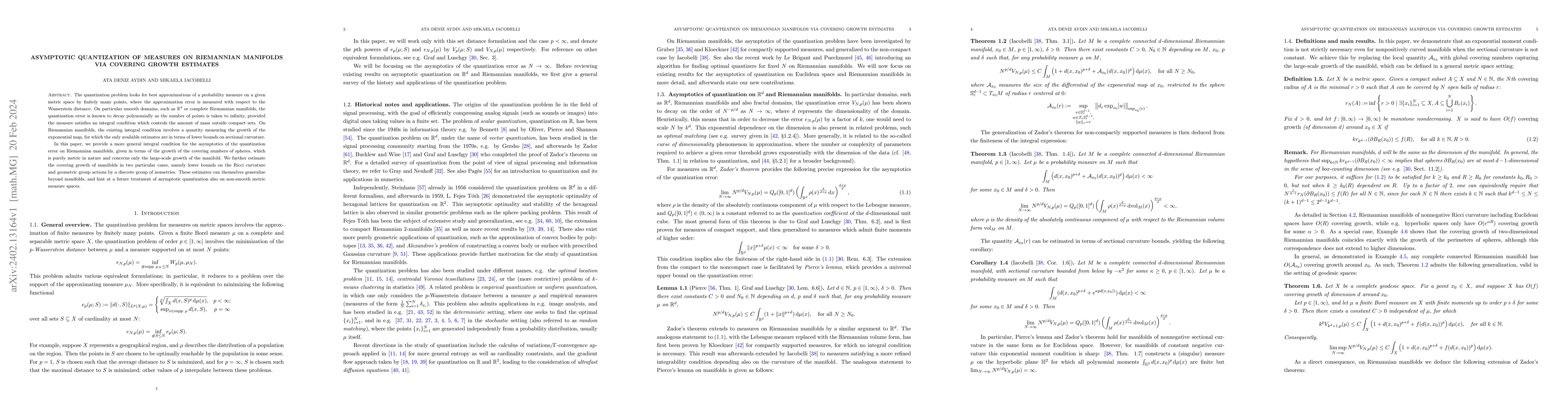 Thumbnail for Asymptotic quantization on Riemannian manifolds via covering growth
  estimates