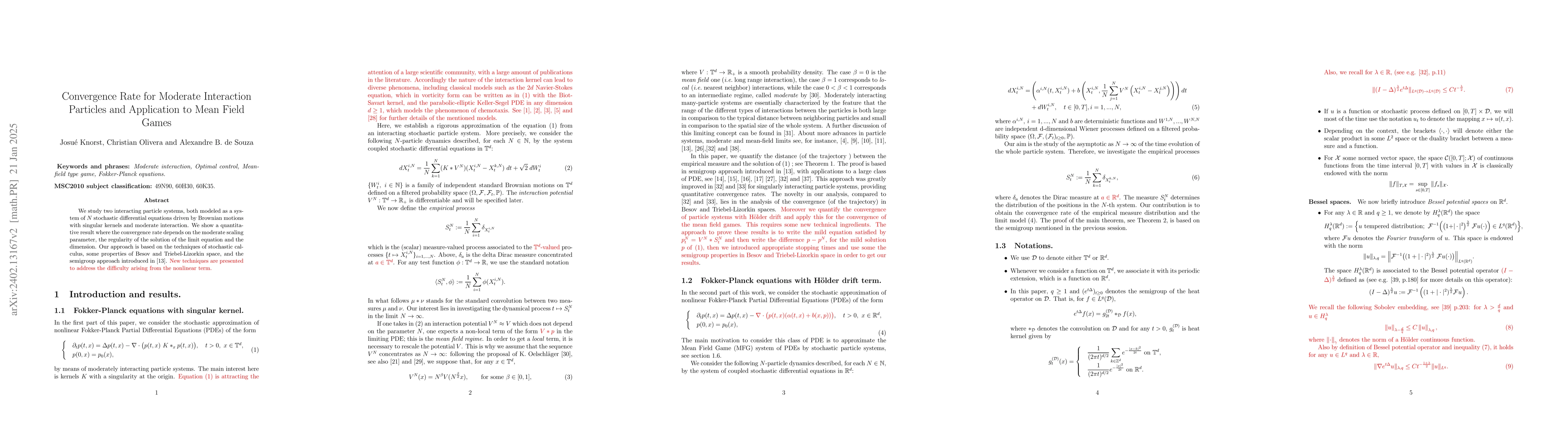 Thumbnail for Convergence Rate for Moderate Interaction particles and Application to
  Mean Field Games