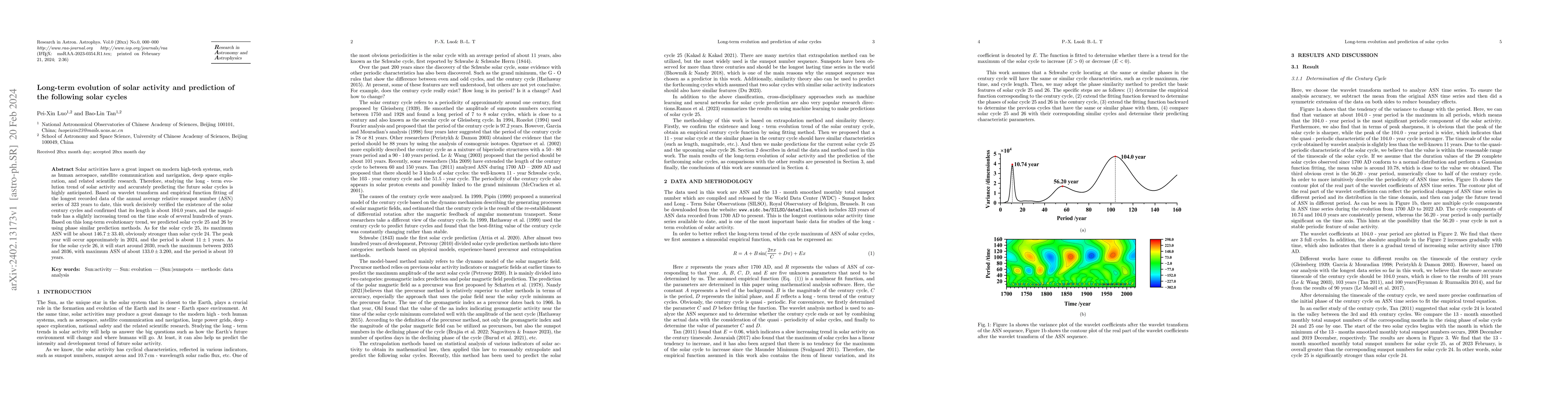 Thumbnail for Long-term evolution of solar activity and prediction of the following
  solar cycles