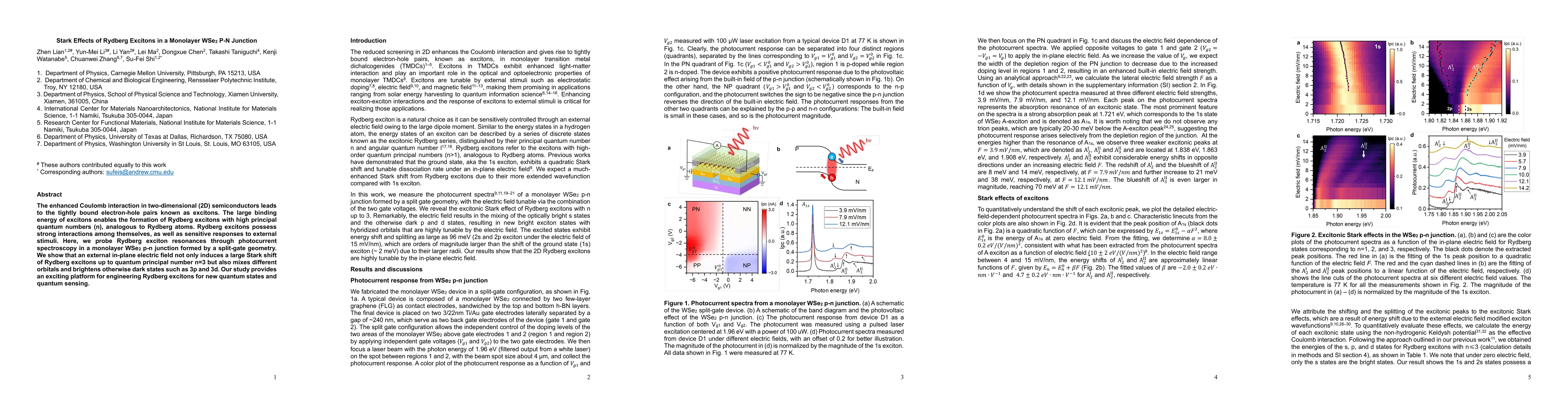 Thumbnail for Stark Effects of Rydberg Excitons in a Monolayer WSe2 P-N Junction