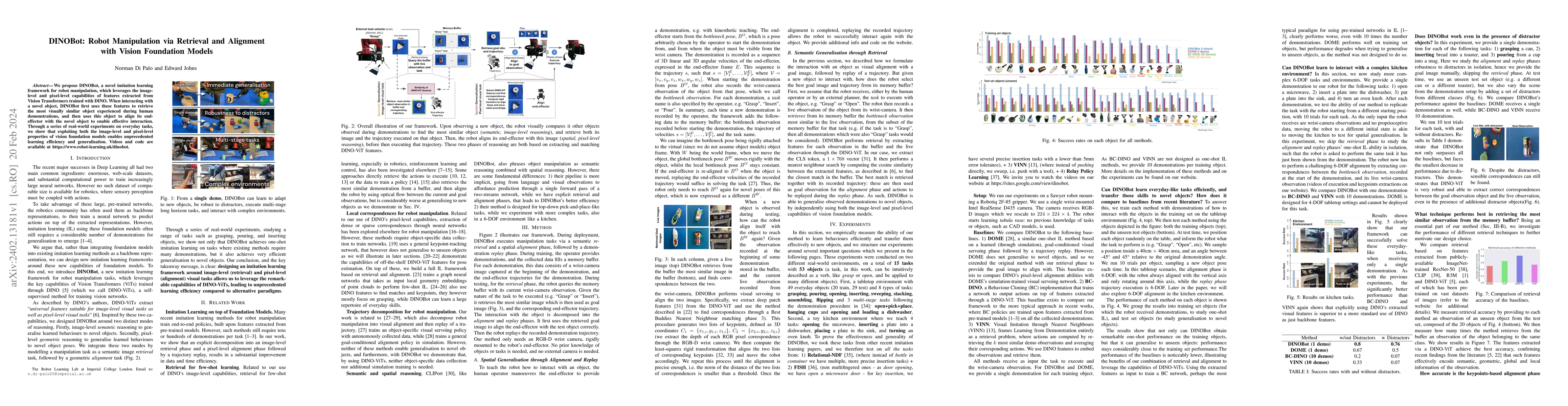 Thumbnail for DINOBot: Robot Manipulation via Retrieval and Alignment with Vision
  Foundation Models