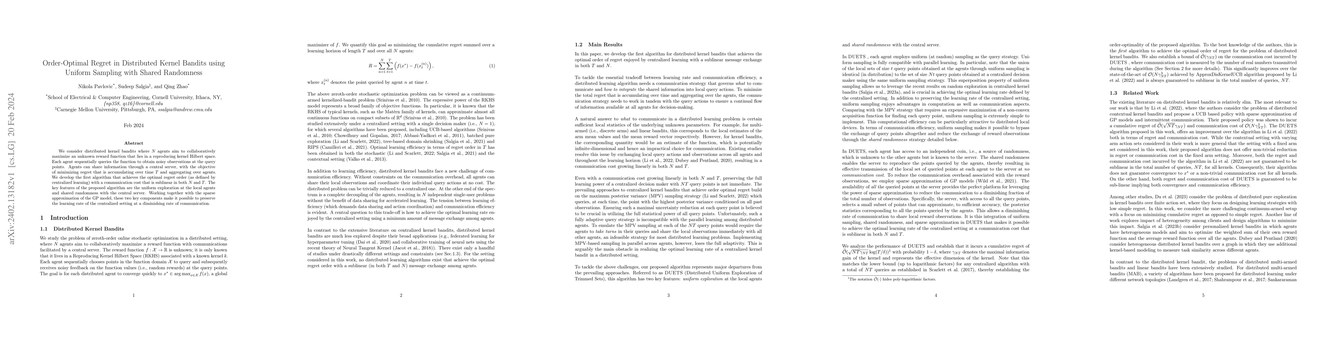 Thumbnail for Order-Optimal Regret in Distributed Kernel Bandits using Uniform
  Sampling with Shared Randomness
