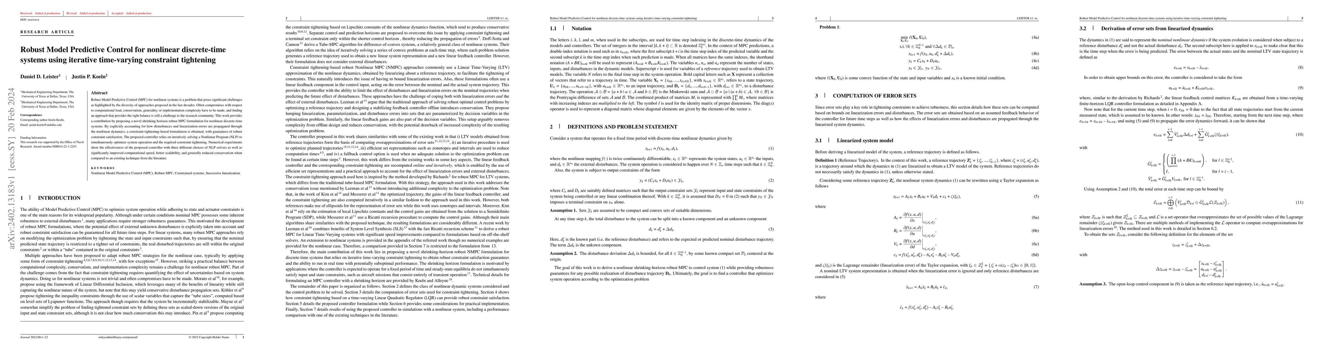 Thumbnail for Robust Model Predictive Control for nonlinear discrete-time systems
  using iterative time-varying constraint tightening