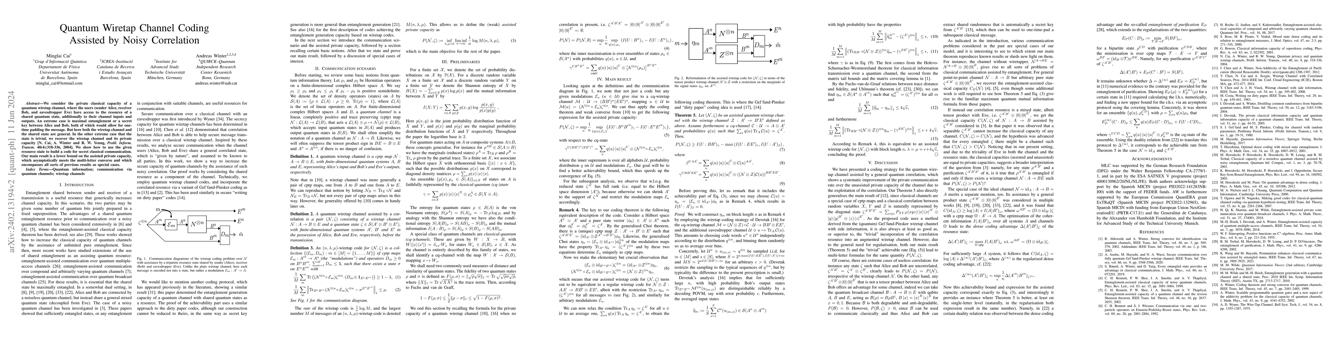 Thumbnail for Quantum Wiretap Channel Coding Assisted by Noisy Correlation