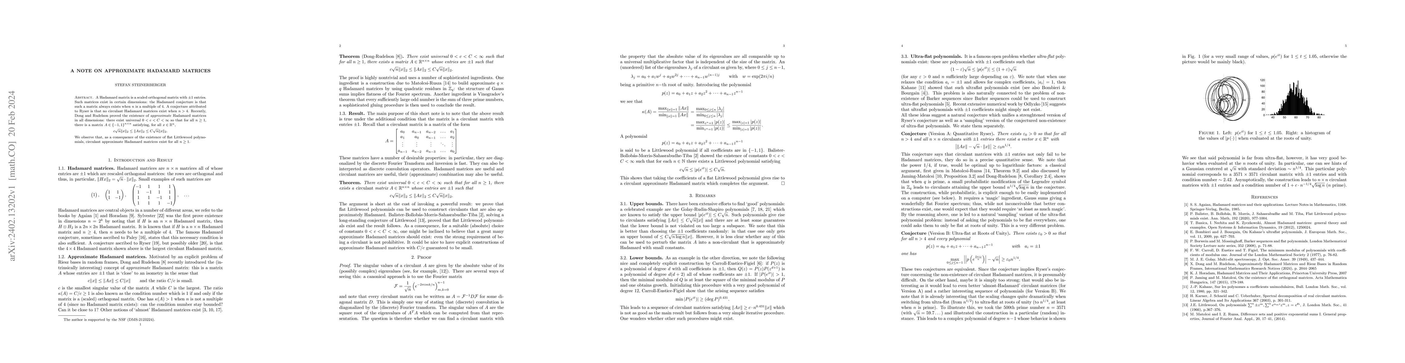 Thumbnail for A Note on Approximate Hadamard Matrices