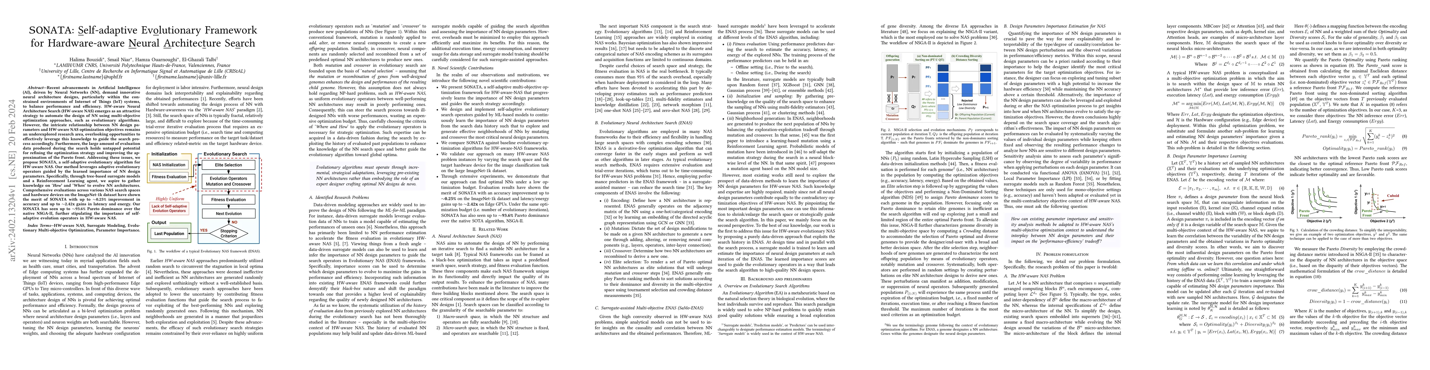 Thumbnail for SONATA: Self-adaptive Evolutionary Framework for Hardware-aware Neural
  Architecture Search
