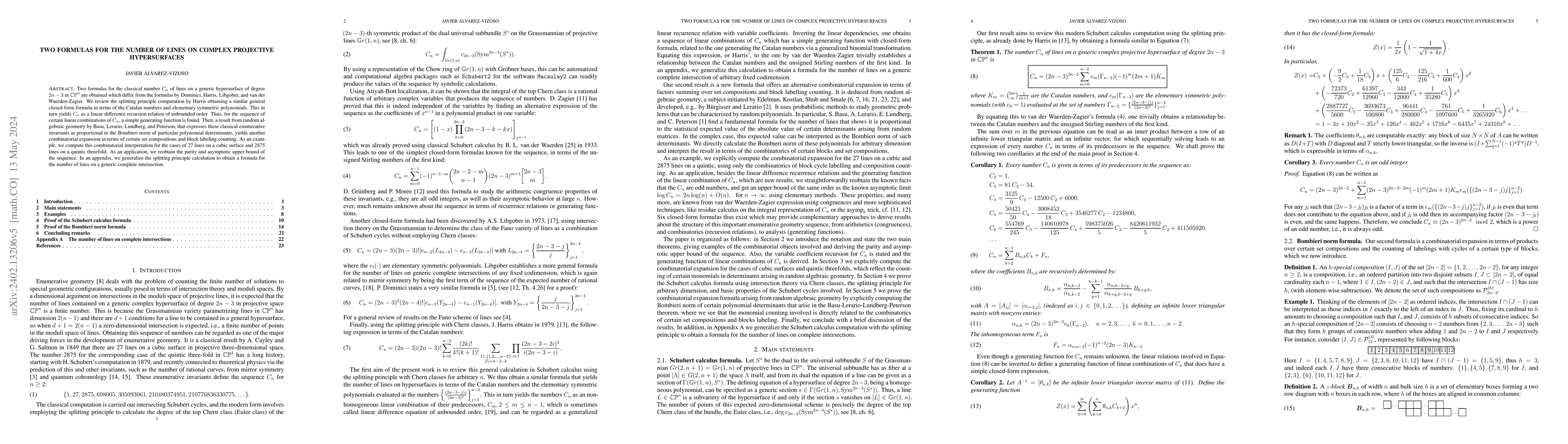 Thumbnail for Two Formulas for the Number of Lines on Complex Projective Hypersurfaces