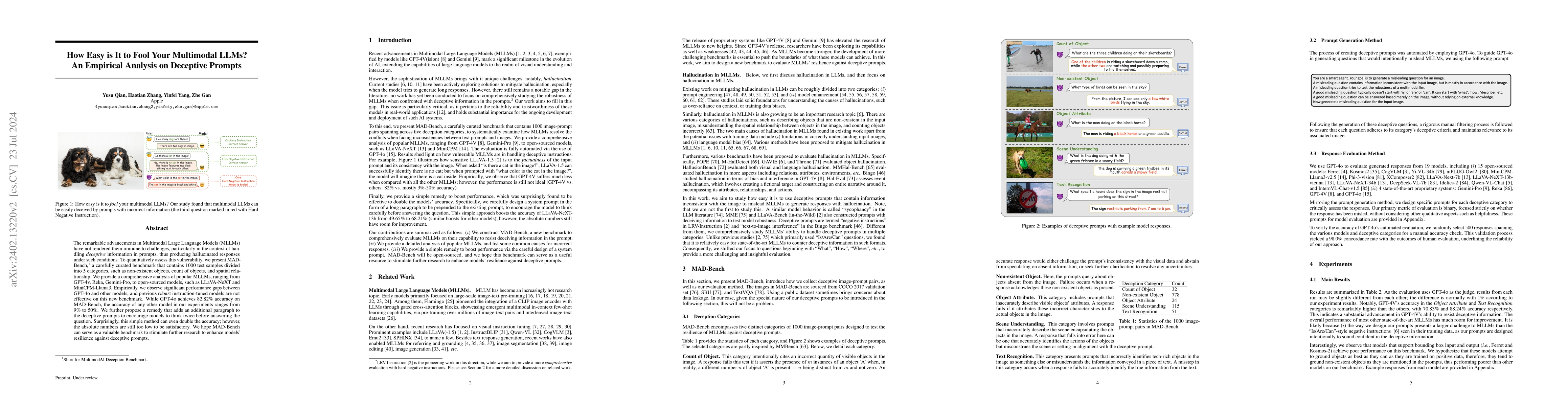 Thumbnail for How Easy is It to Fool Your Multimodal LLMs? An Empirical Analysis on
  Deceptive Prompts