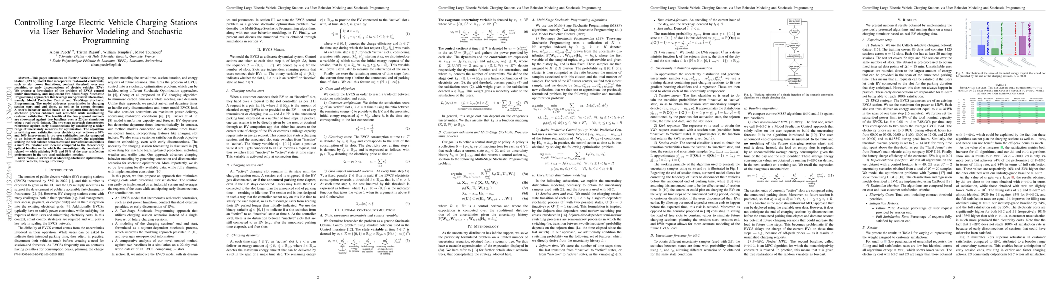 Thumbnail for Controlling Large Electric Vehicle Charging Stations via User Behavior
  Modeling and Stochastic Programming