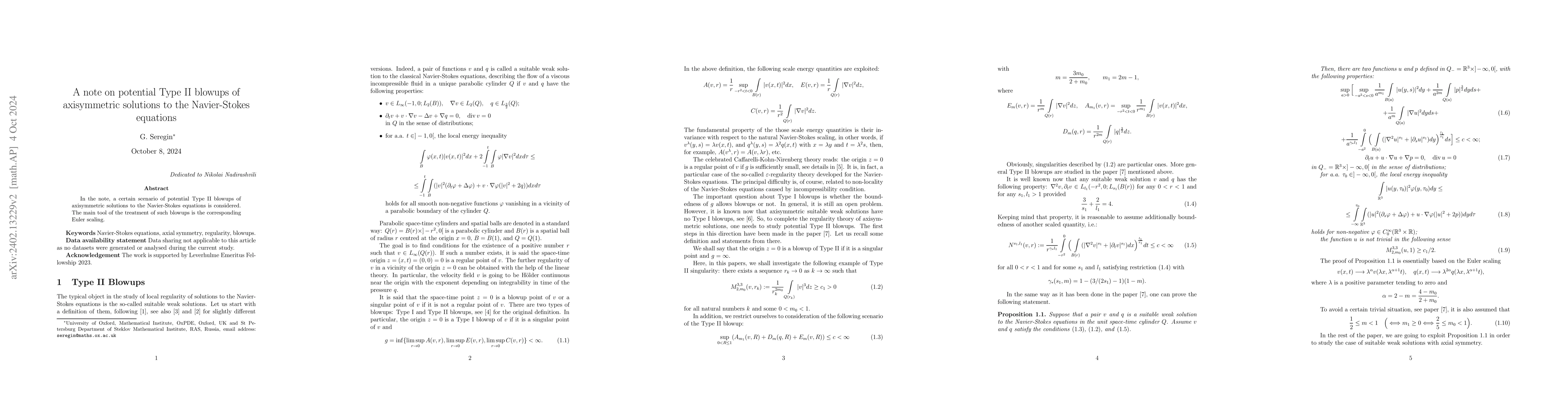 Thumbnail for On Type II blowups of axisymmetric solutions to the Navier-Stokes
  equations