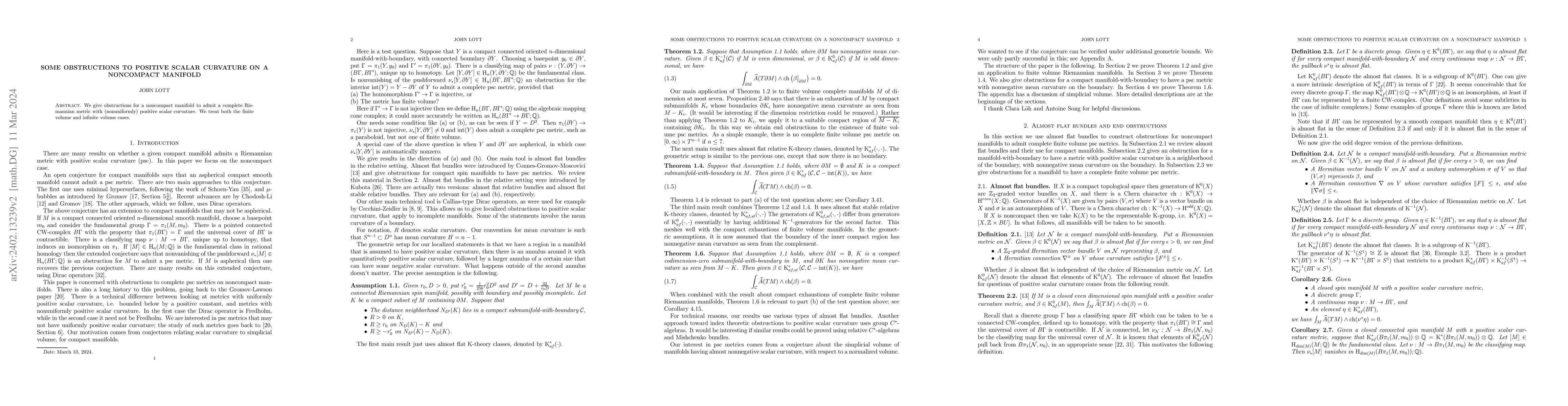 Thumbnail for Some obstructions to positive scalar curvature on a noncompact manifold
