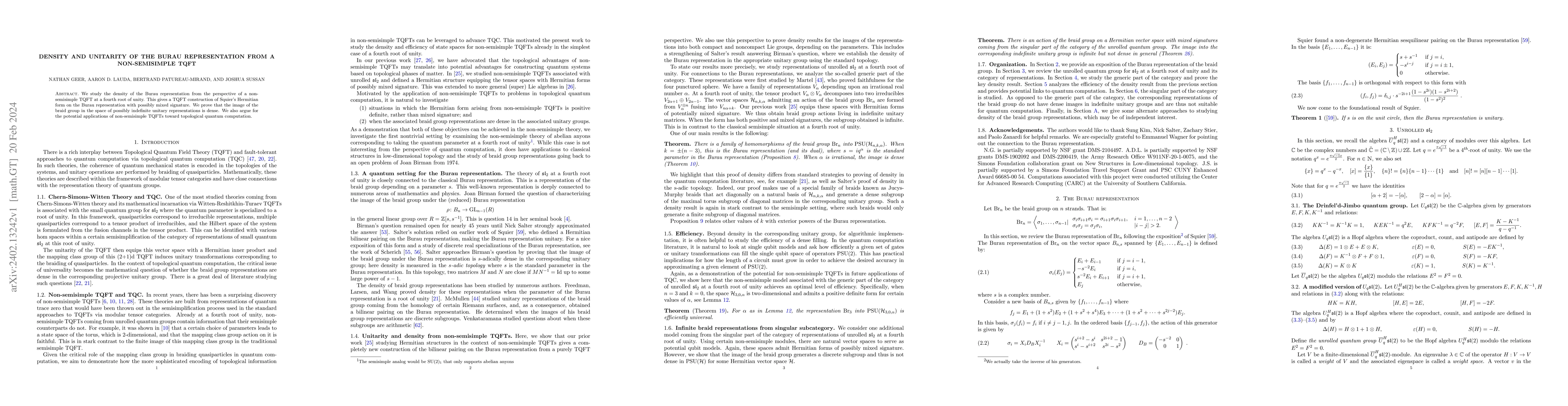 Thumbnail for Density and unitarity of the Burau representation from a non-semisimple
  TQFT