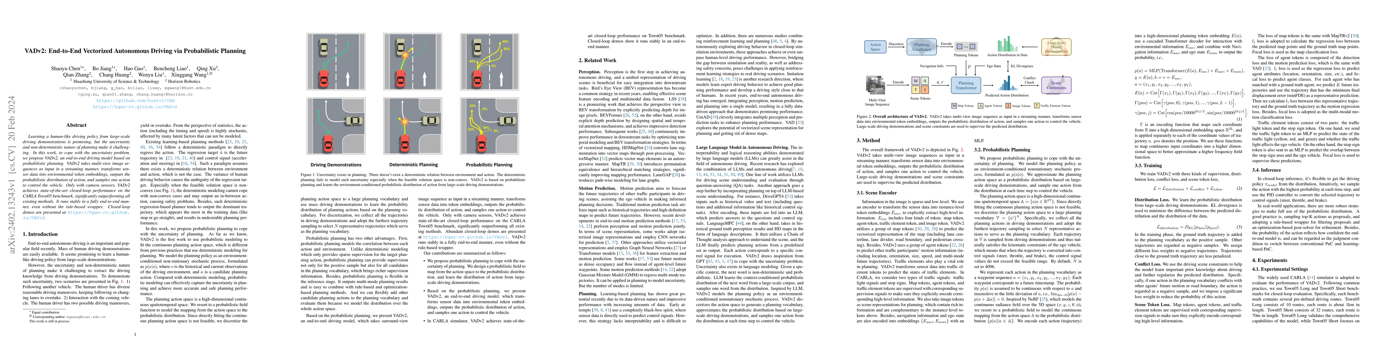 Thumbnail for VADv2: End-to-End Vectorized Autonomous Driving via Probabilistic
  Planning