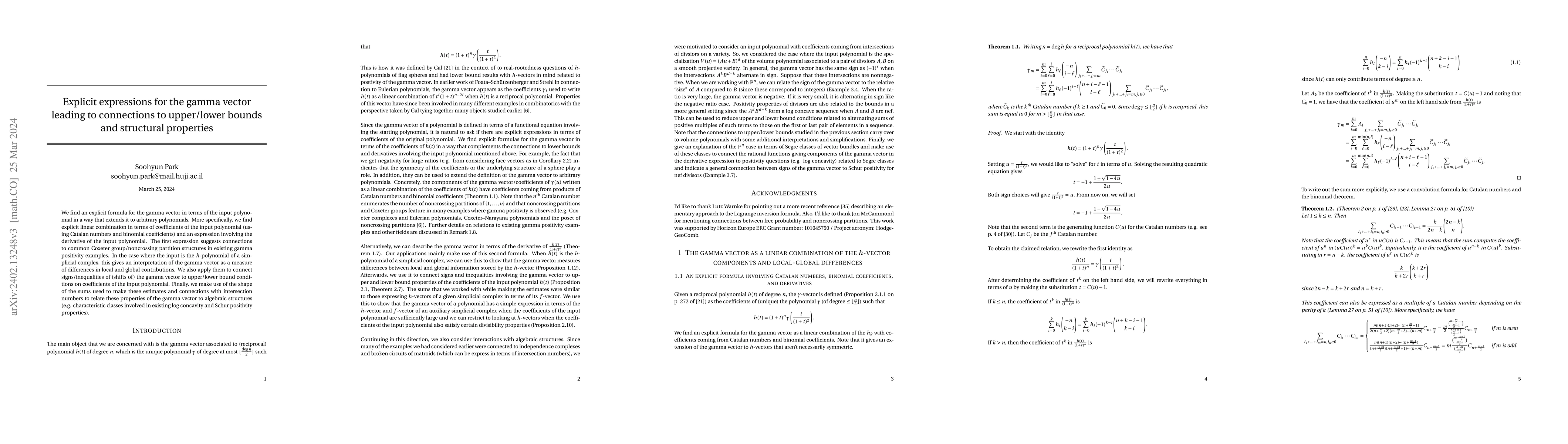 Thumbnail for Explicit expressions for the gamma vector leading to connections to
  upper/lower bounds and structural properties