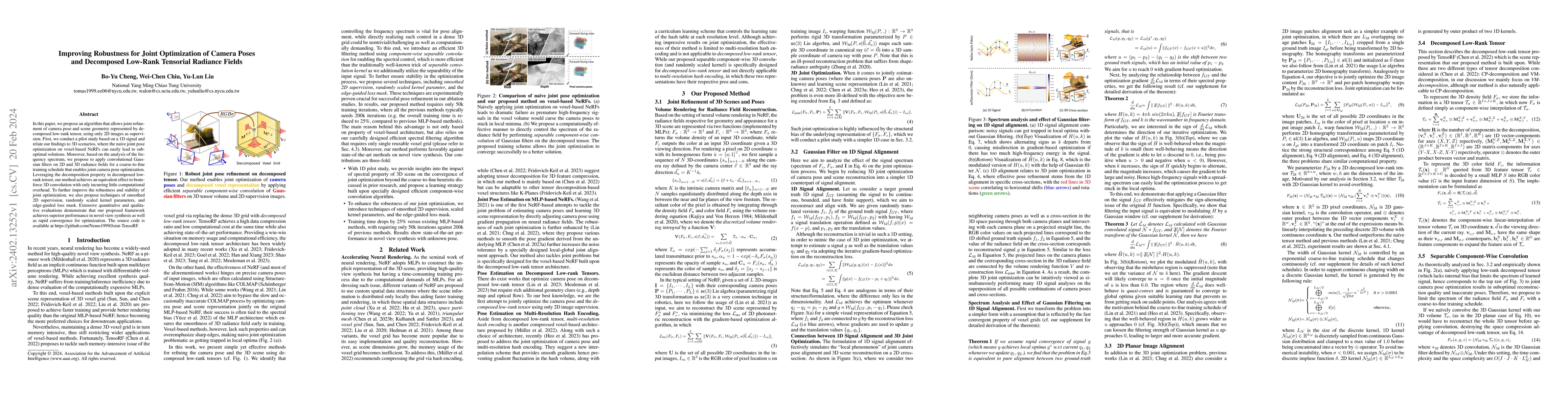 Thumbnail for Improving Robustness for Joint Optimization of Camera Poses and
  Decomposed Low-Rank Tensorial Radiance Fields
