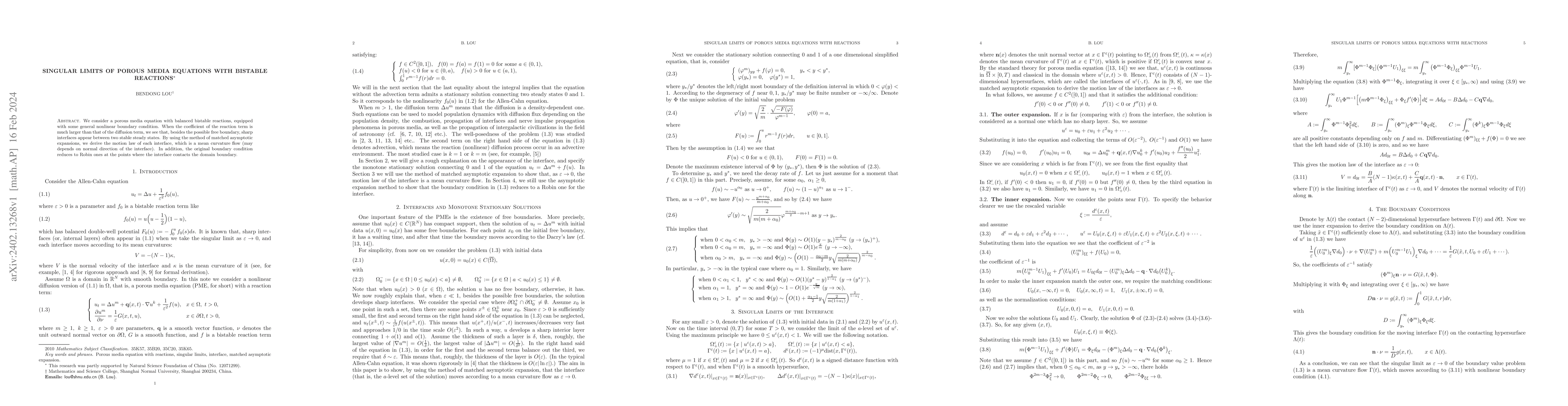 Thumbnail for Singular Limits of Porous Media Equations with Bistable Reactions