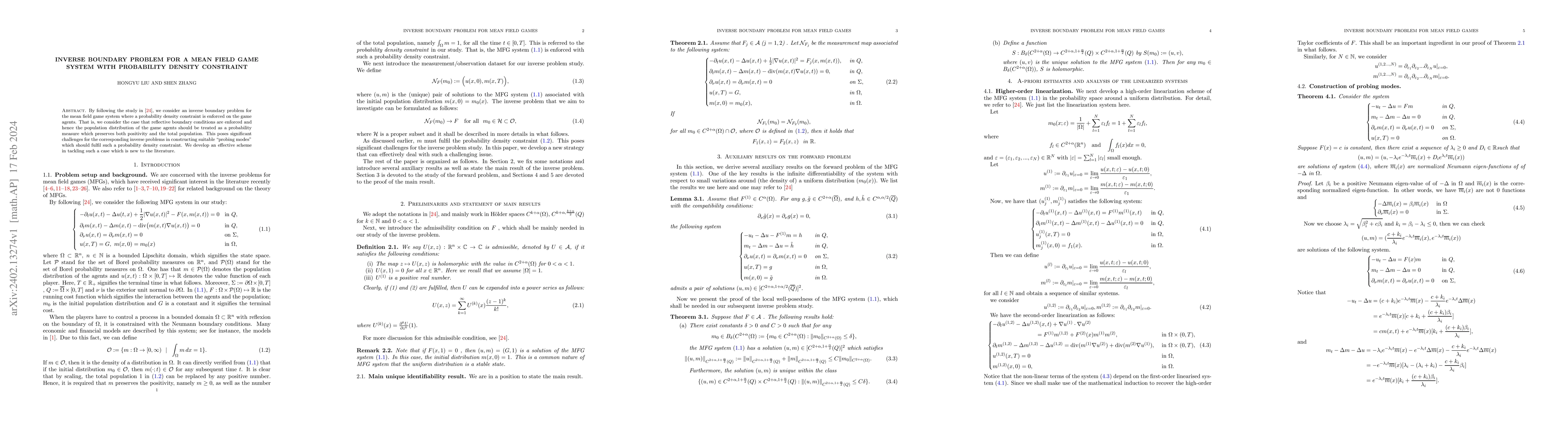 Thumbnail for Inverse boundary problem for a mean field game system with probability
  density constraint