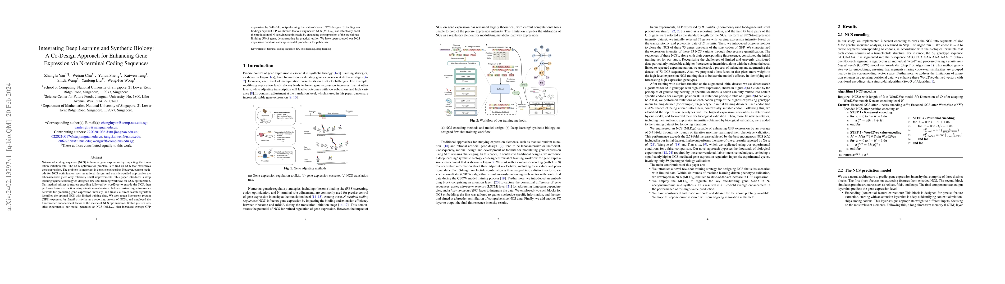 Thumbnail for Integrating Deep Learning and Synthetic Biology: A Co-Design Approach
  for Enhancing Gene Expression via N-terminal Coding Sequences