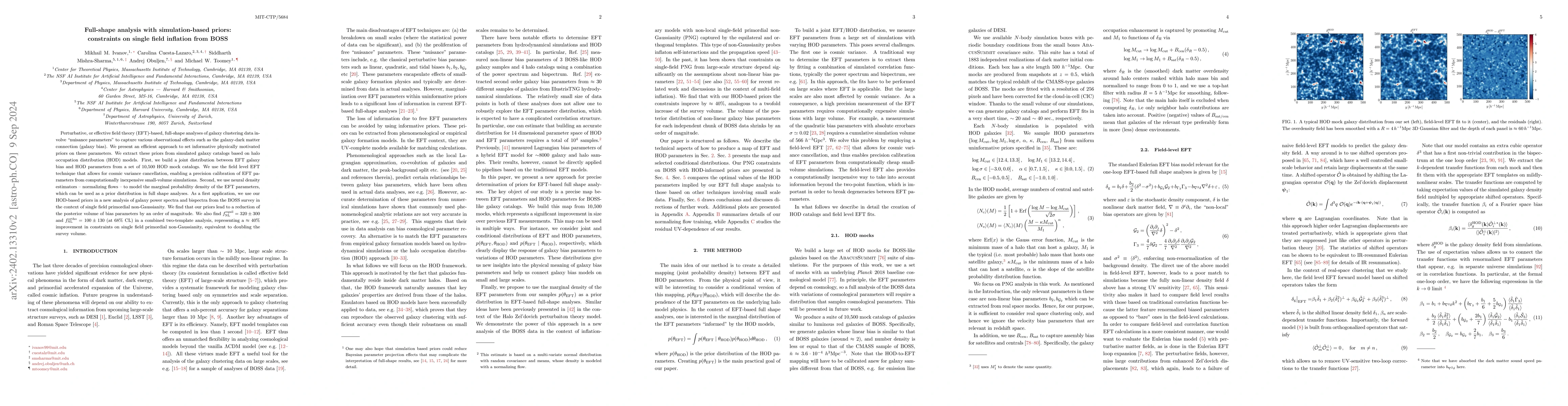 Thumbnail for Full-shape analysis with simulation-based priors: constraints on single
  field inflation from BOSS