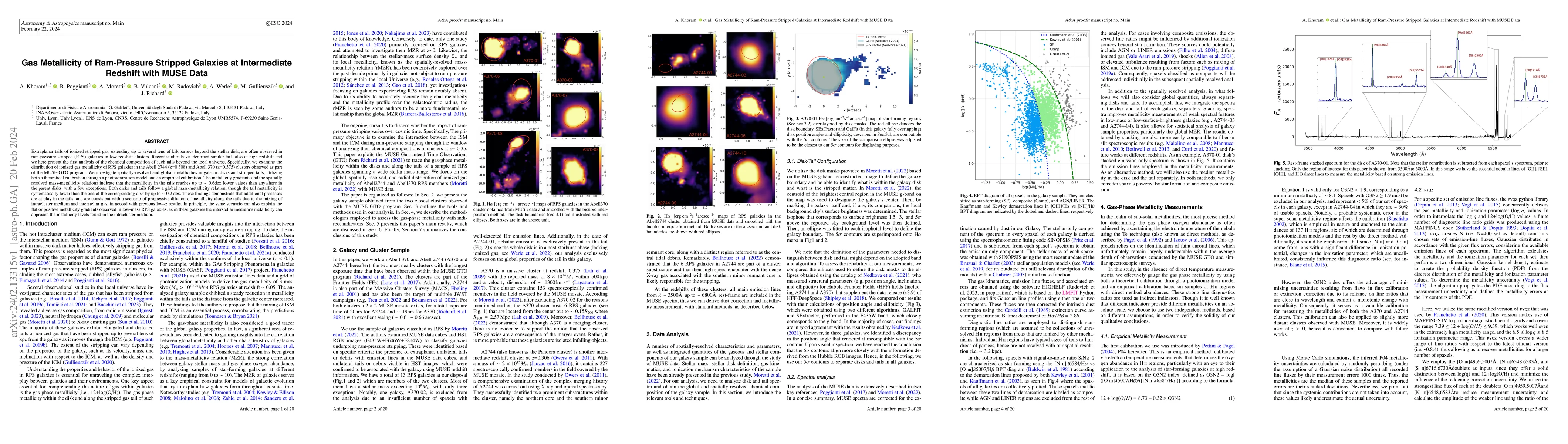 Thumbnail for Gas Metallicity of Ram-Pressure Stripped Galaxies at Intermediate
  Redshift with MUSE Data