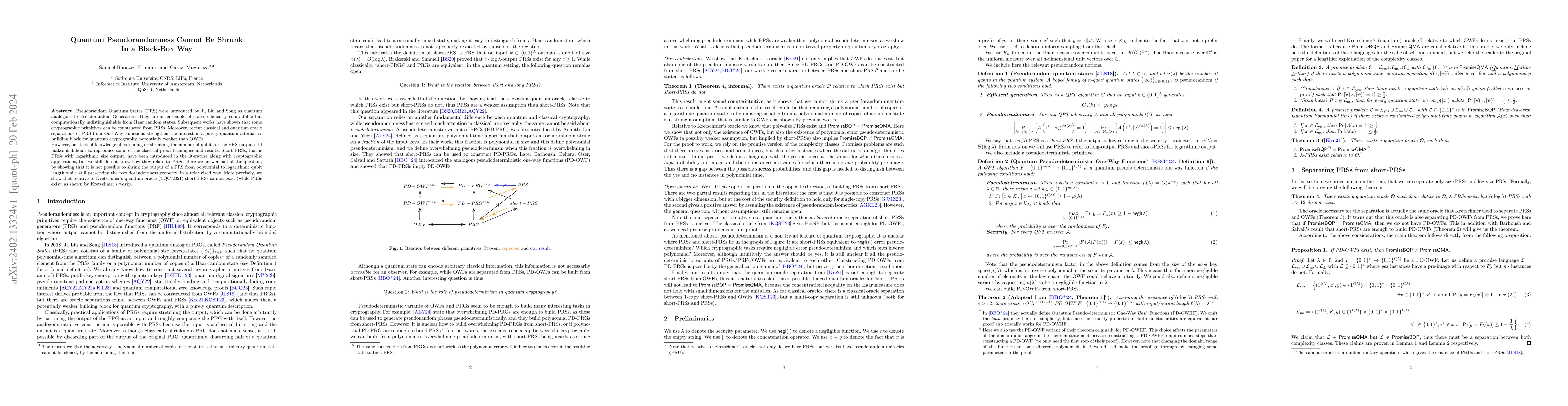 Thumbnail for Quantum Pseudorandomness Cannot Be Shrunk In a Black-Box Way