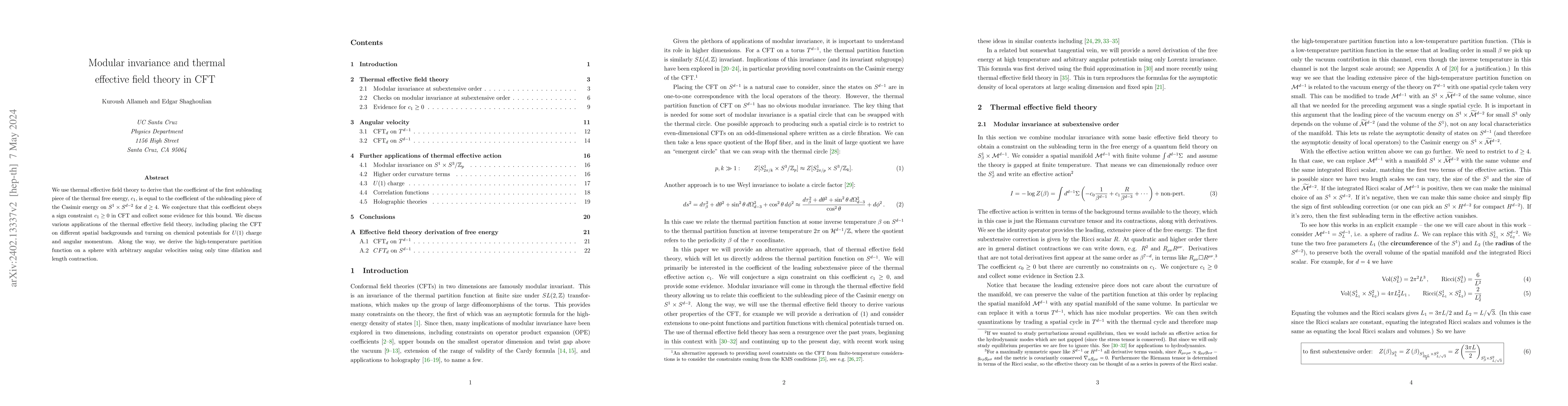 Thumbnail for Modular invariance and thermal effective field theory in CFT