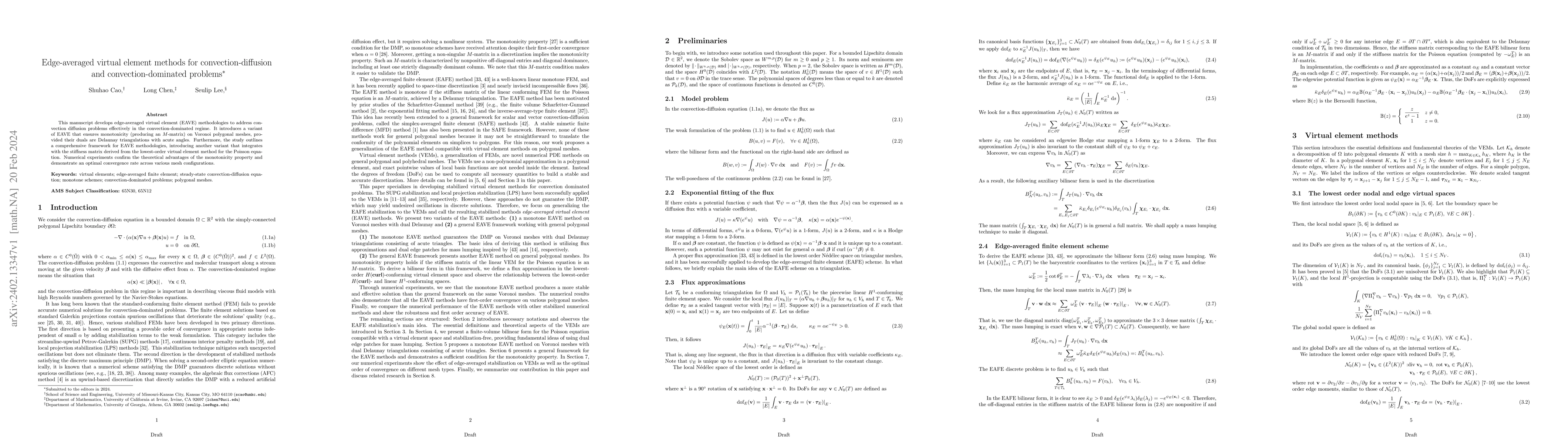 Thumbnail for Edge-averaged virtual element methods for convection-diffusion and
  convection-dominated problems