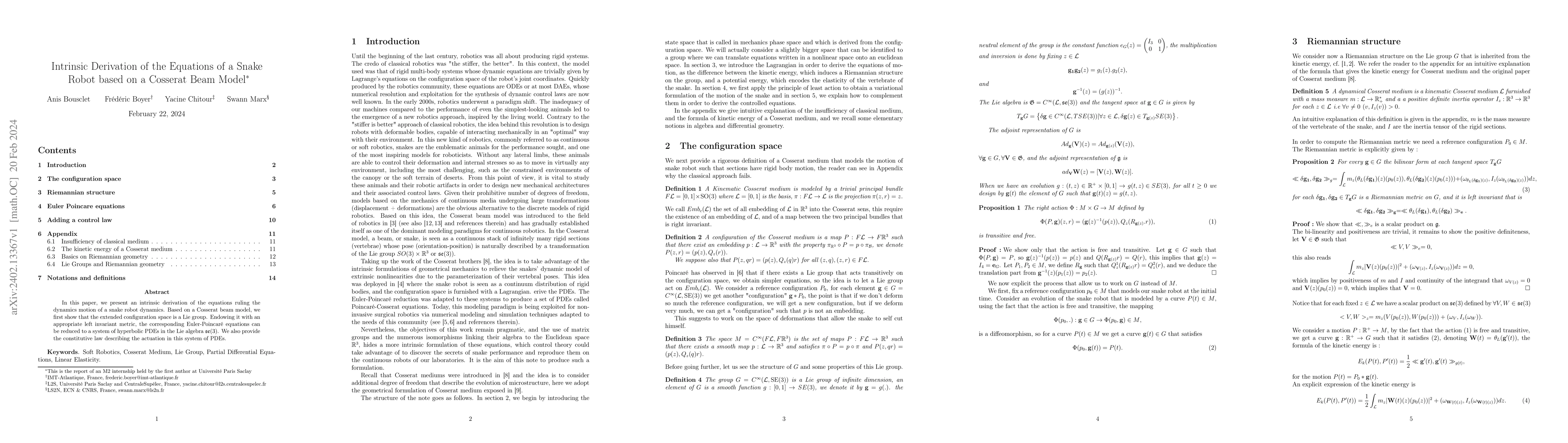 Thumbnail for Intrinsic Derivation of the Equations of a Snake Robot based on a
  Cosserat Beam Model