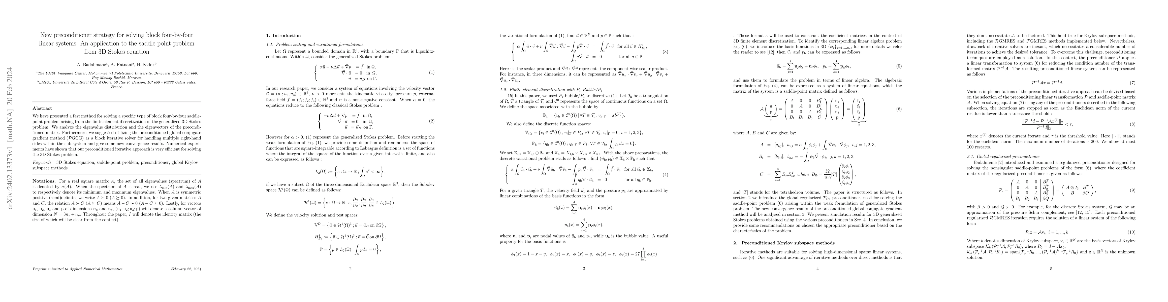 Thumbnail for New preconditioner strategy for solving block four-by-four linear
  systems: An application to the saddle-point problem from 3D Stokes equation