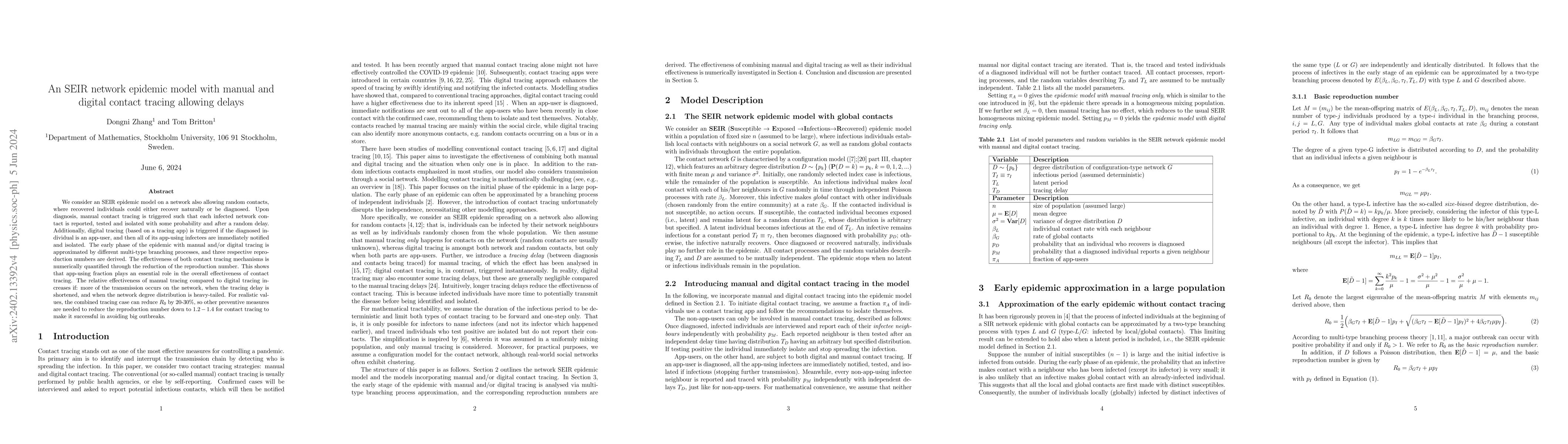 Thumbnail for An SEIR network epidemic model with manual and digital contact tracing
  allowing delays