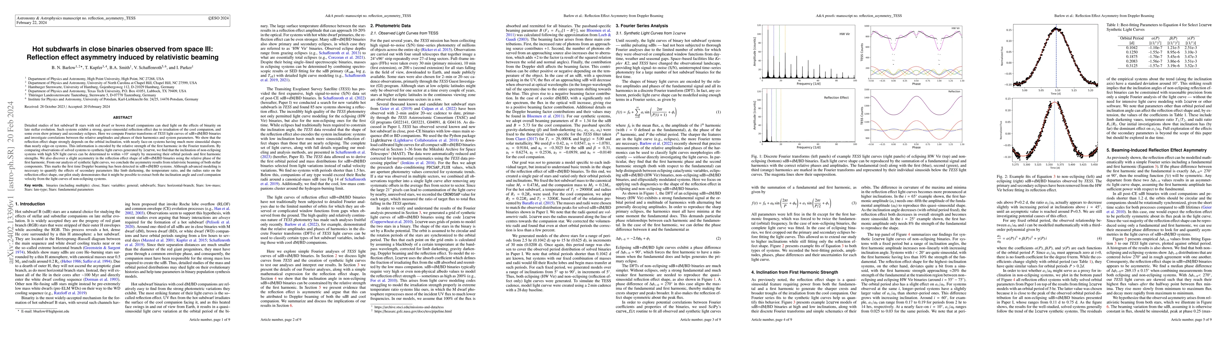 Thumbnail for Hot Subdwarfs in Close Binaries Observed from Space III: Reflection
  Effect Asymmetry Induced by Relativistic Beaming