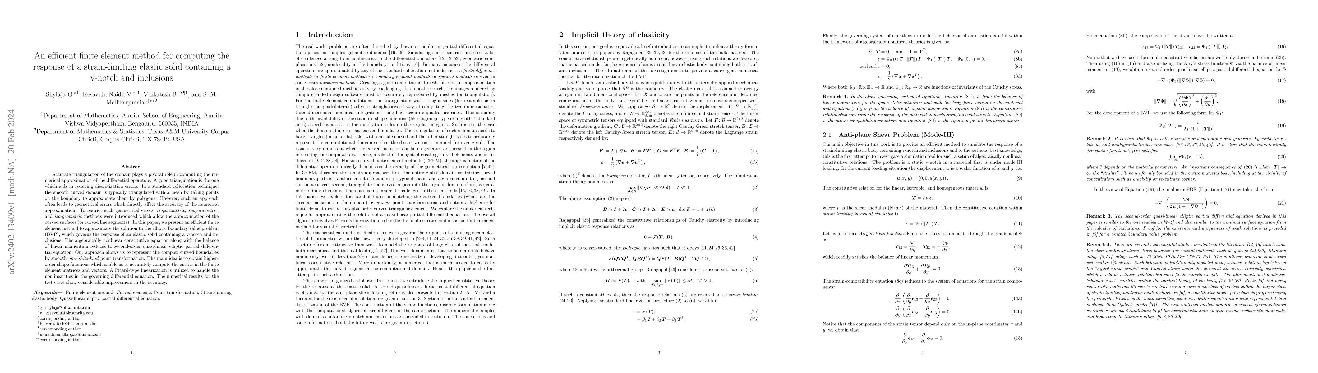 Thumbnail for An efficient finite element method for computing the response of a
  strain-limiting elastic solid containing a v-notch and inclusions