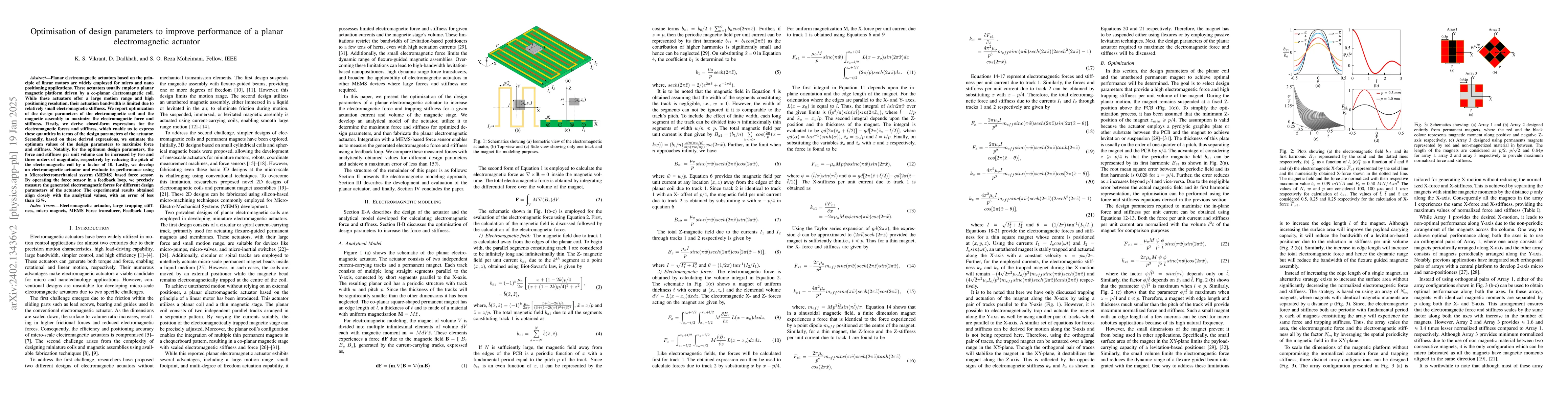 Thumbnail for Optimisation of design parameters to improve performance of a planar
  electromagnetic actuator