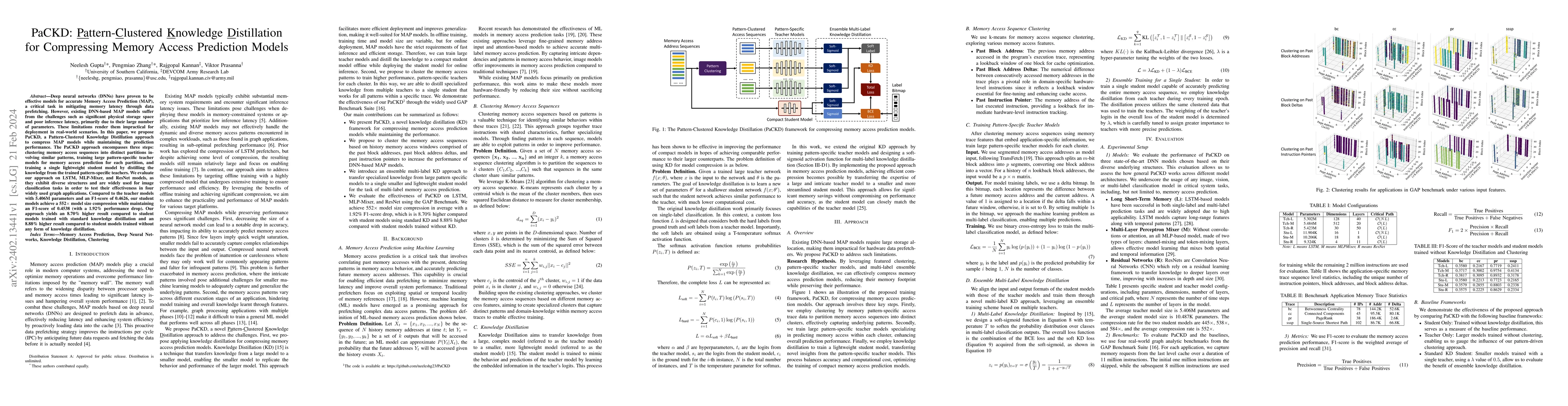 Thumbnail for PaCKD: Pattern-Clustered Knowledge Distillation for Compressing Memory
  Access Prediction Models