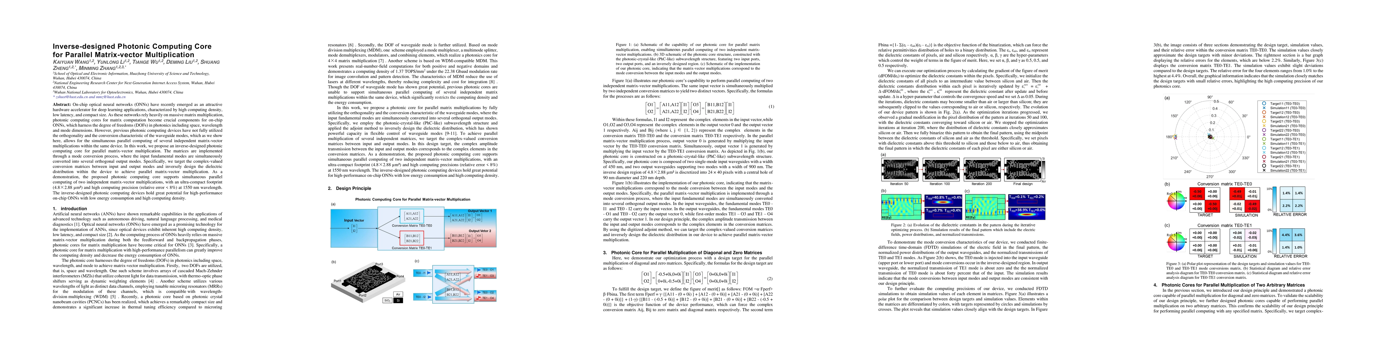 Thumbnail for Inverse-designed Photonic Computing Core for Parallel Matrix-vector
  Multiplication